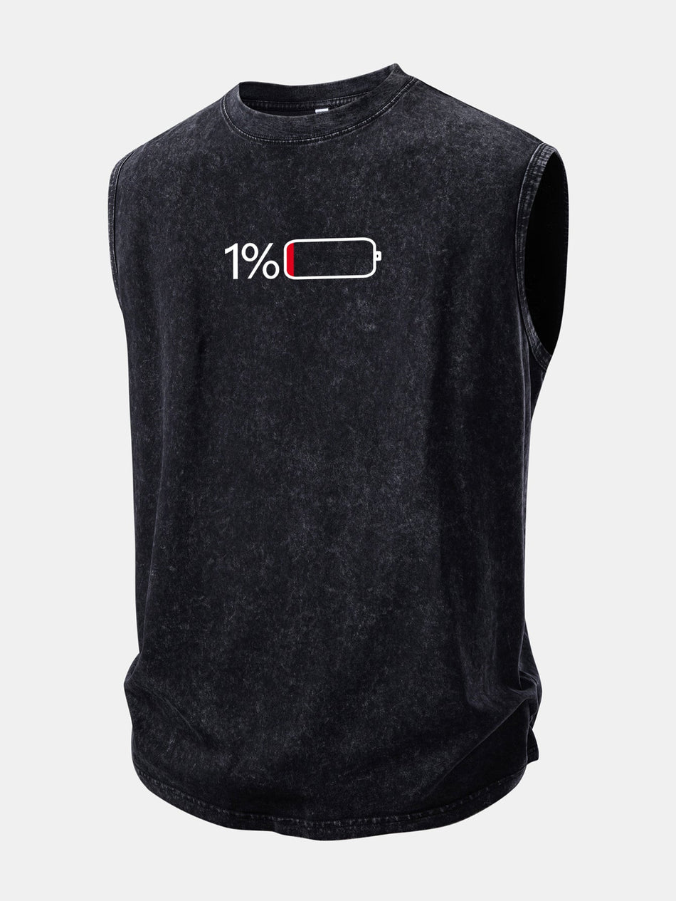 1% batterij print gewassen distressed tanktop