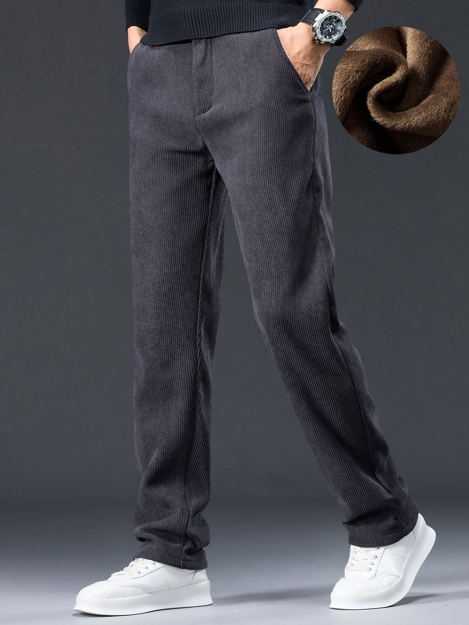Warme, fleece gevoerde, winterbroek van corduroy met rechte pijpen