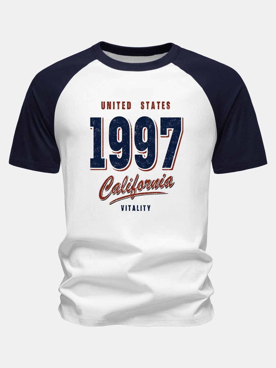 1997 California Print Katoenen Raglanmouw T-shirt