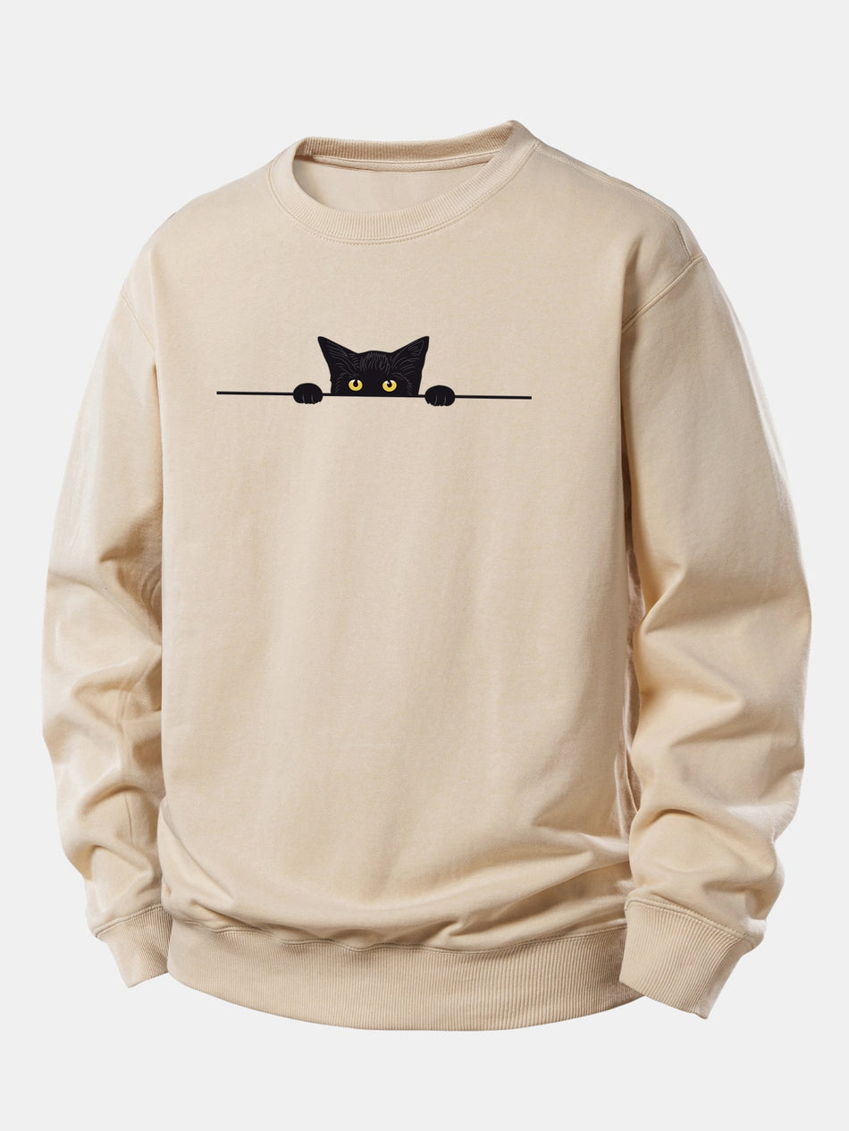 Zwarte Kat Print Relaxed Fit Sweatshirt
