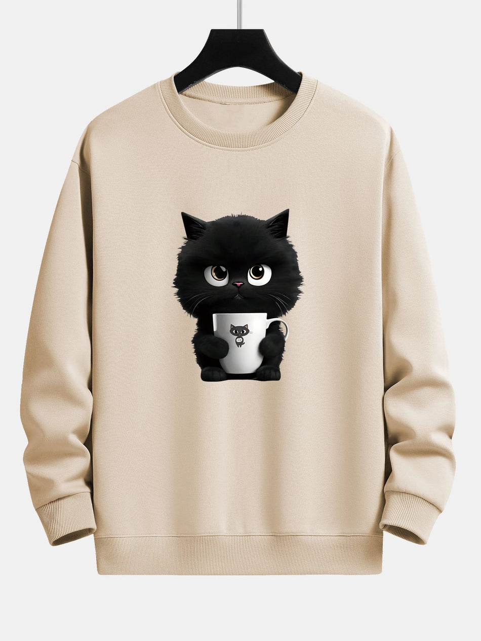 Zwarte Kat Print Relaxed Fit Sweatshirt
