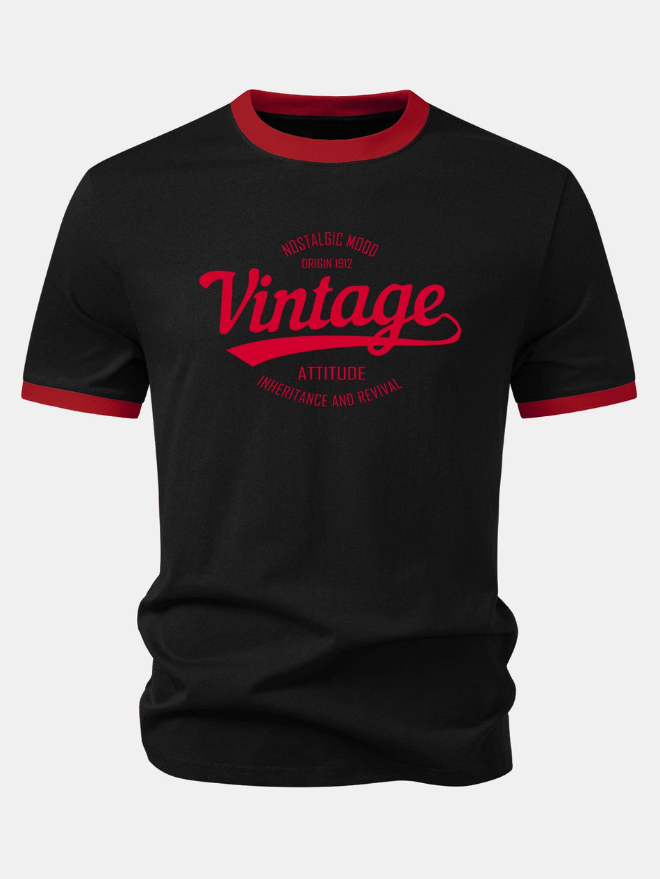 Vintage Print Contrasterende Ringer T-Shirt