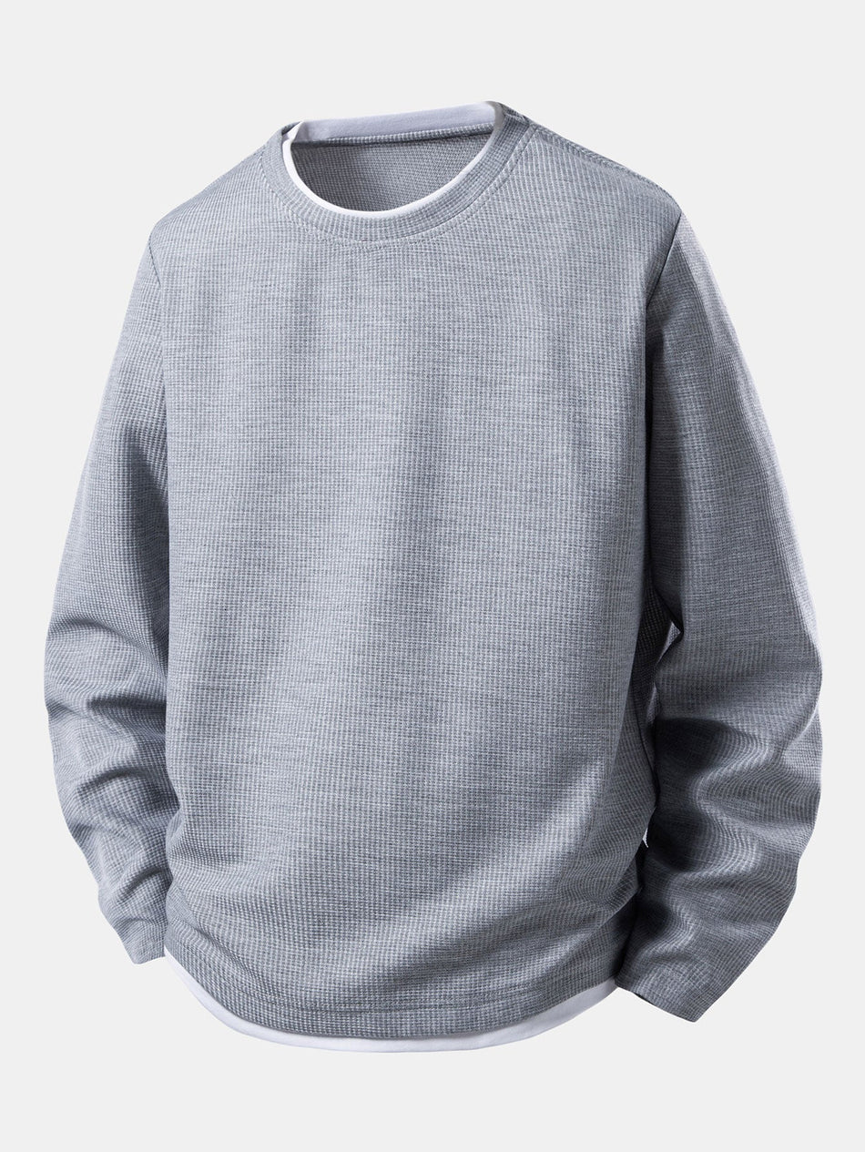 2-in-1 Lange Mouwen Ronde Hals Wafel T-shirt