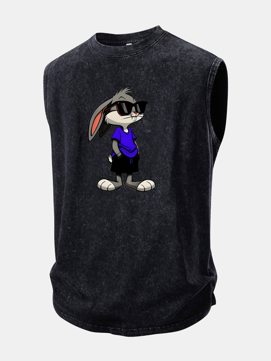 Zonnebril konijnenprint gewassen distressed tanktop