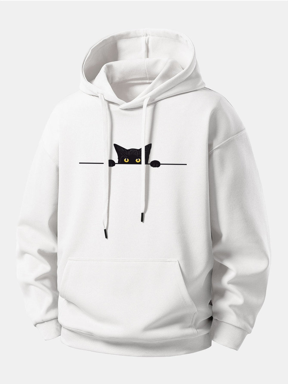 Zwarte Kat Print Relaxed Fit Hoodie
