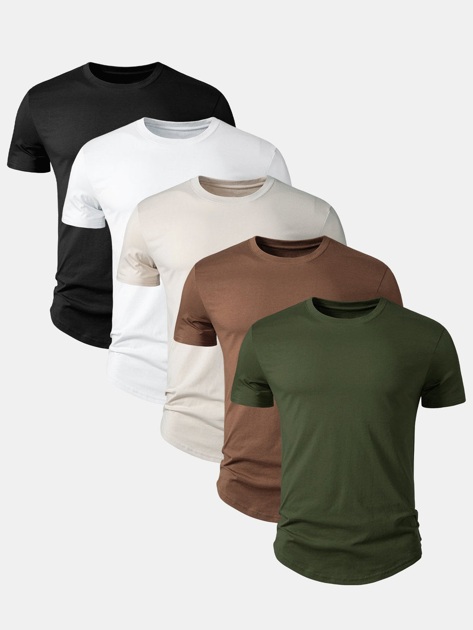 5 stuks basic katoenen T-shirts met afgeronde zoom