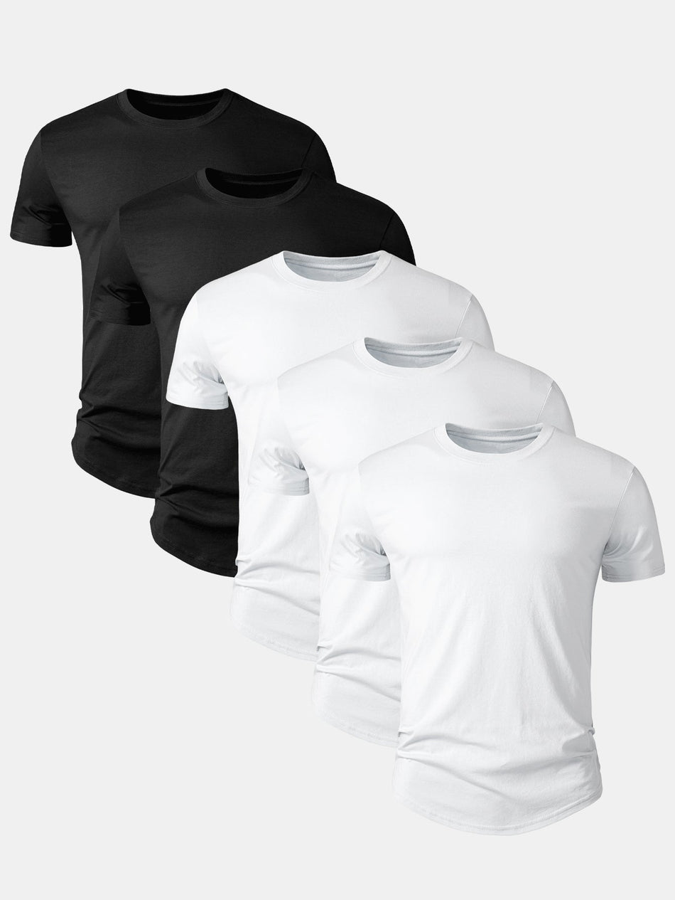 5 stuks basic katoenen T-shirts met afgeronde zoom