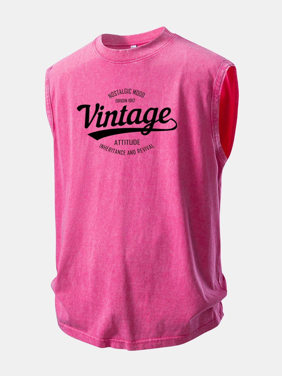 Vintage Print Gewassen Versleten Tanktop