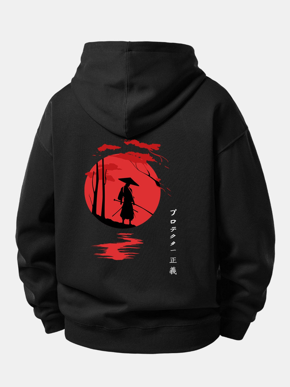 Zonsondergang Samoerai Achterkant Print Relaxed Fit Hoodie