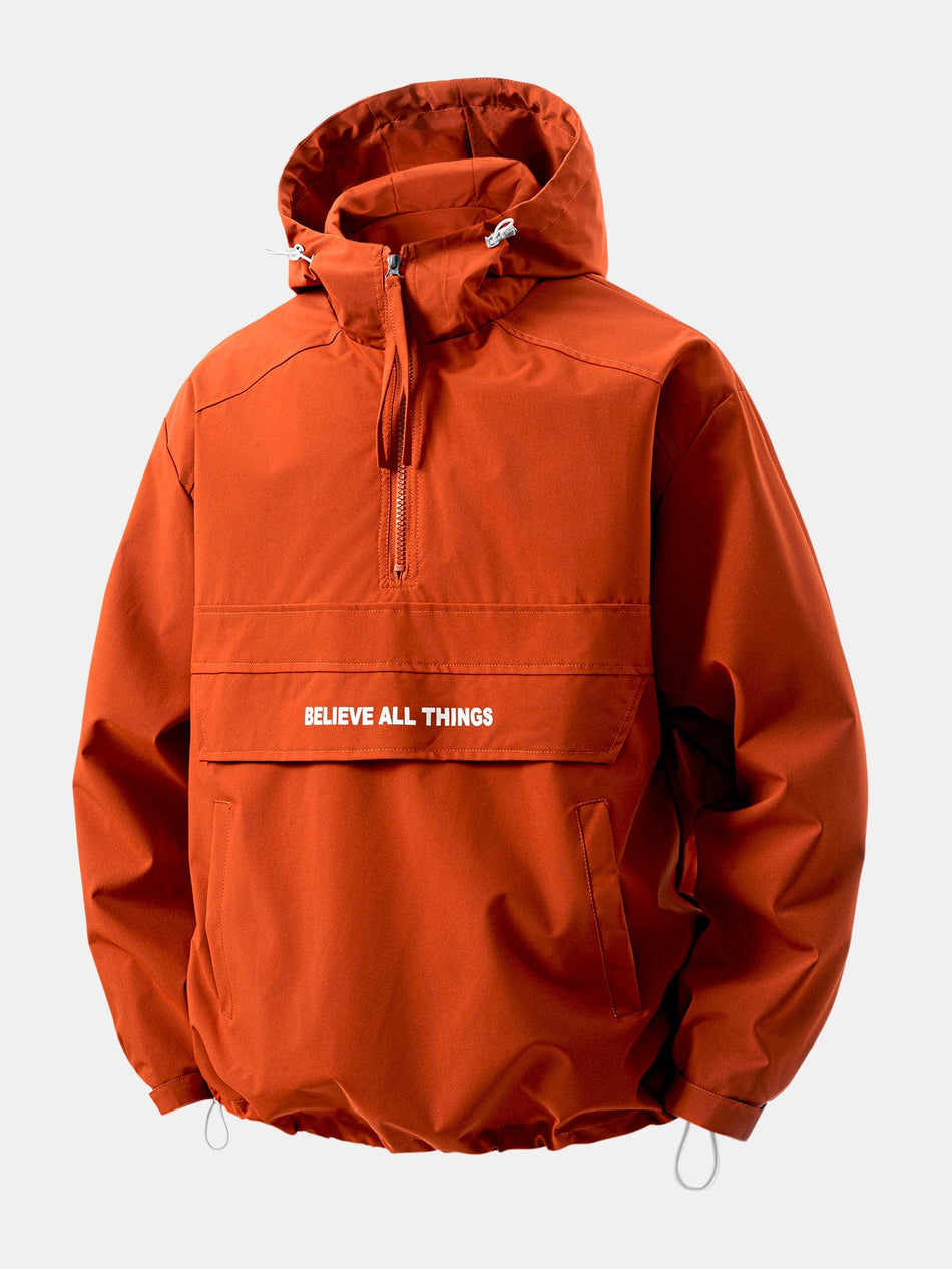 Windbreaker-pullover met halve rits en capuchon