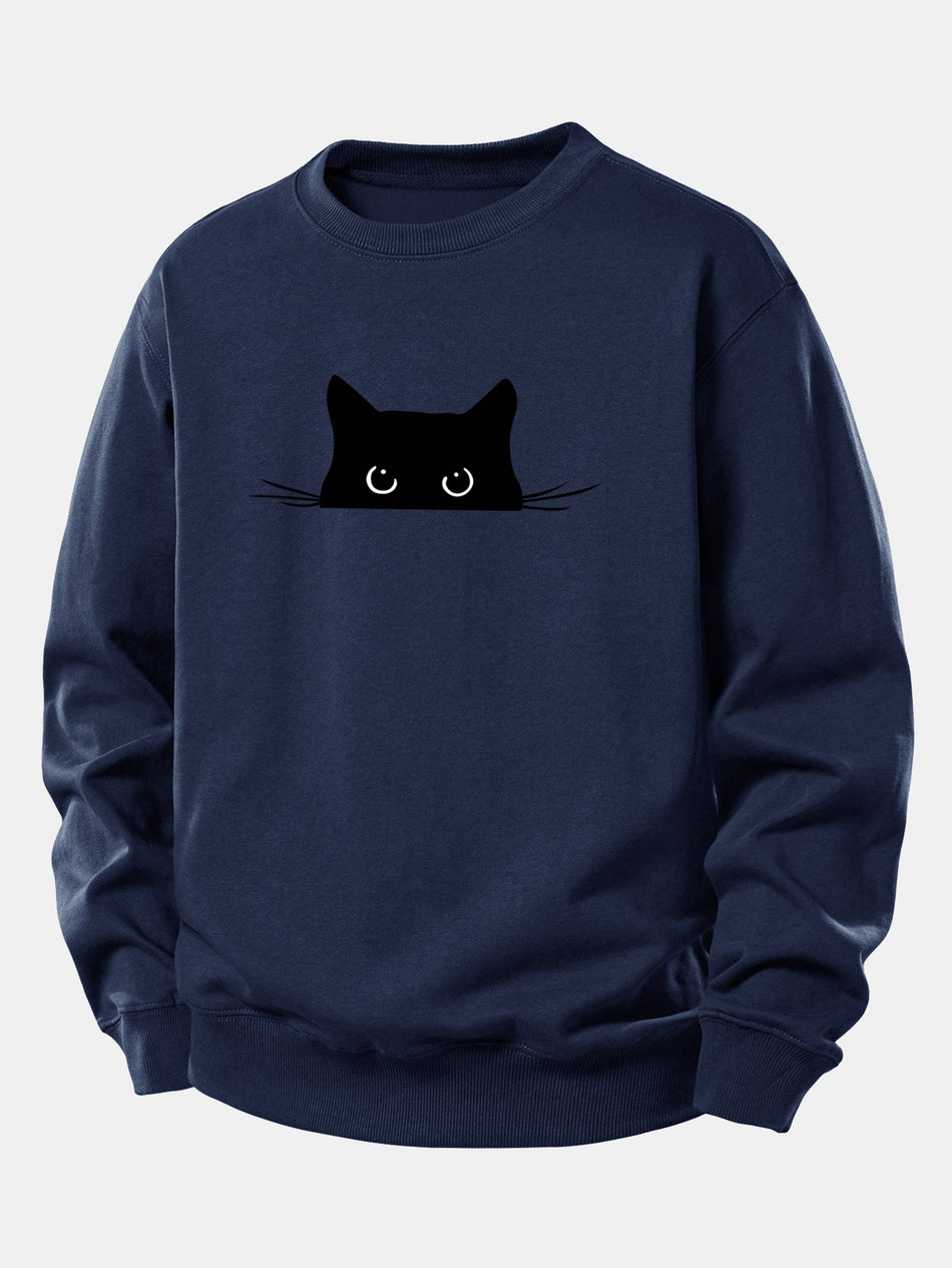 Zwarte Kat Print Relaxed Fit Sweatshirt