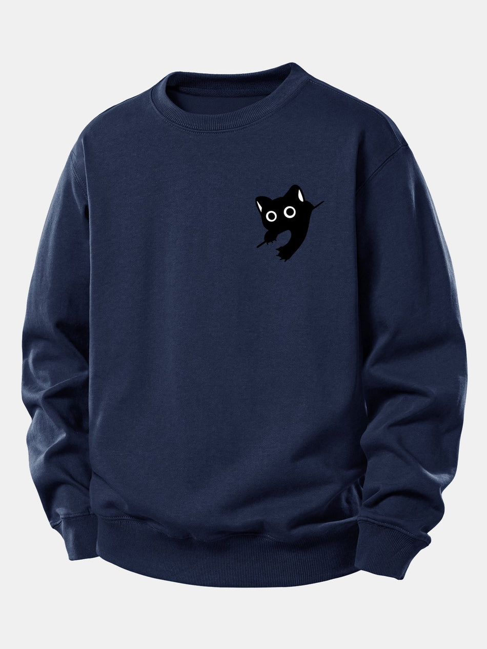 Zwarte Kat Print Relaxed Fit Sweatshirt