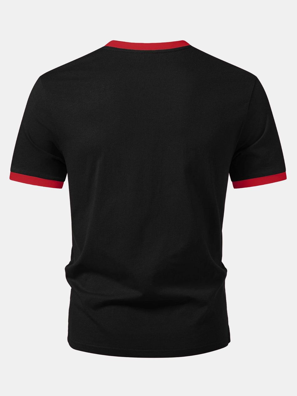 Vintage Print Contrasterende Ringer T-Shirt