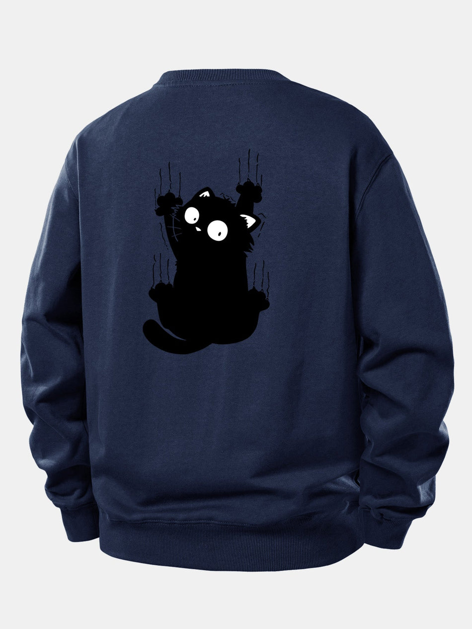 Zwarte Kat Print Relaxed Fit Sweatshirt