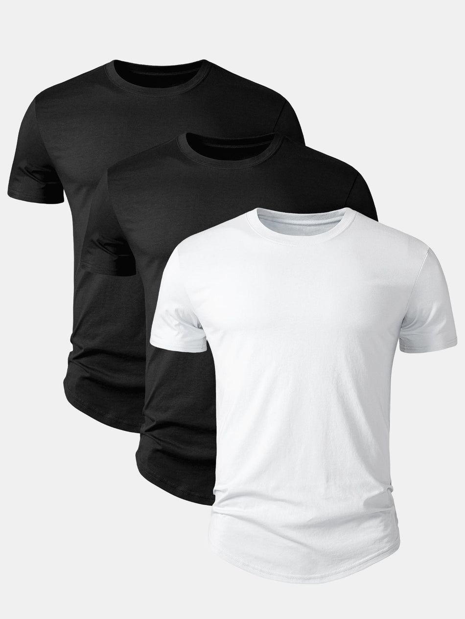 3-delige set basic katoenen T-shirts met afgeronde zoom