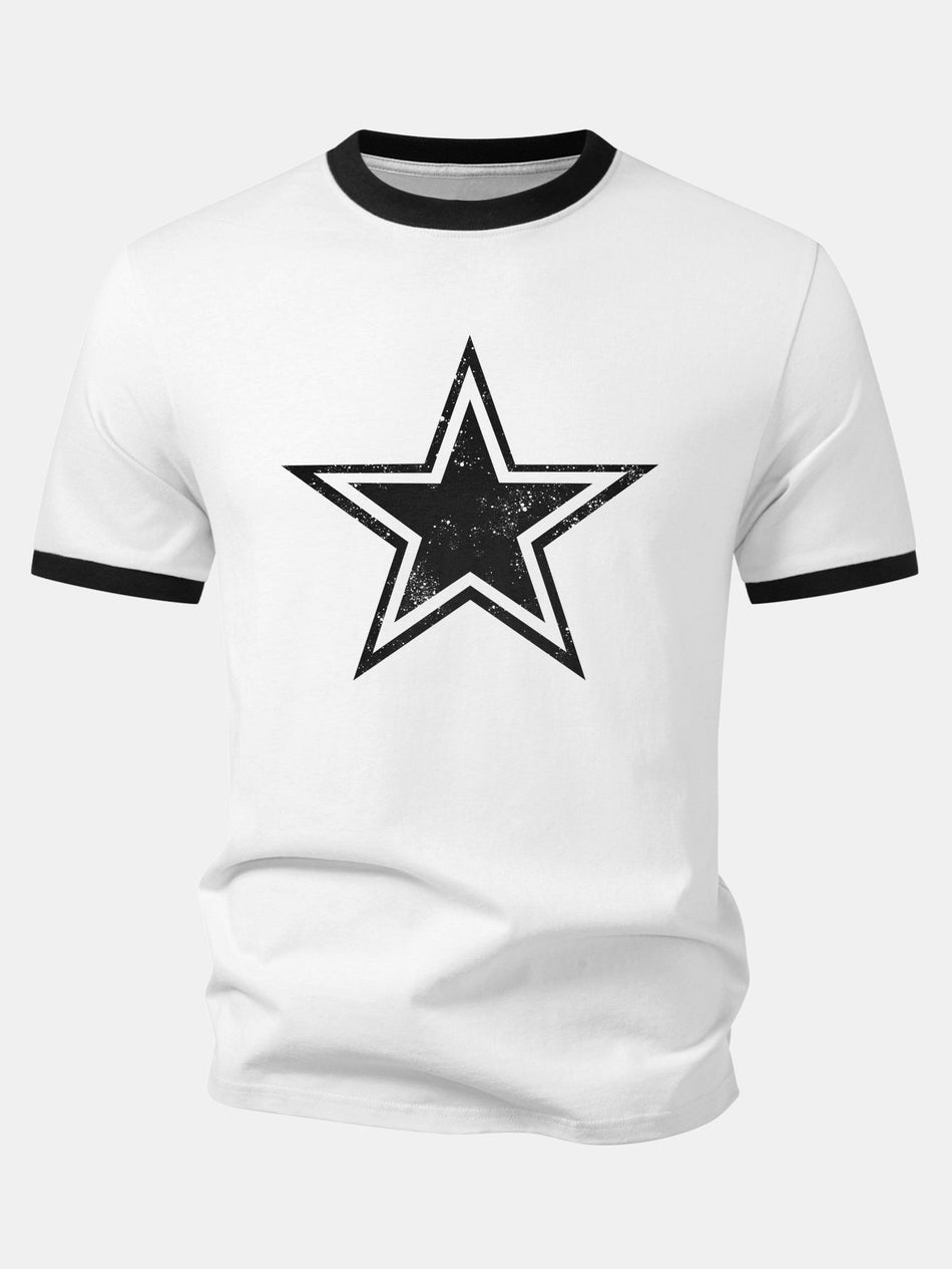 Vintage Star Print Contrast Ringer T-shirt