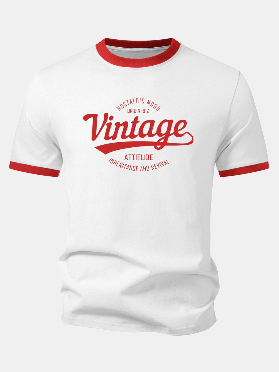 Vintage Print Contrasterende Ringer T-Shirt
