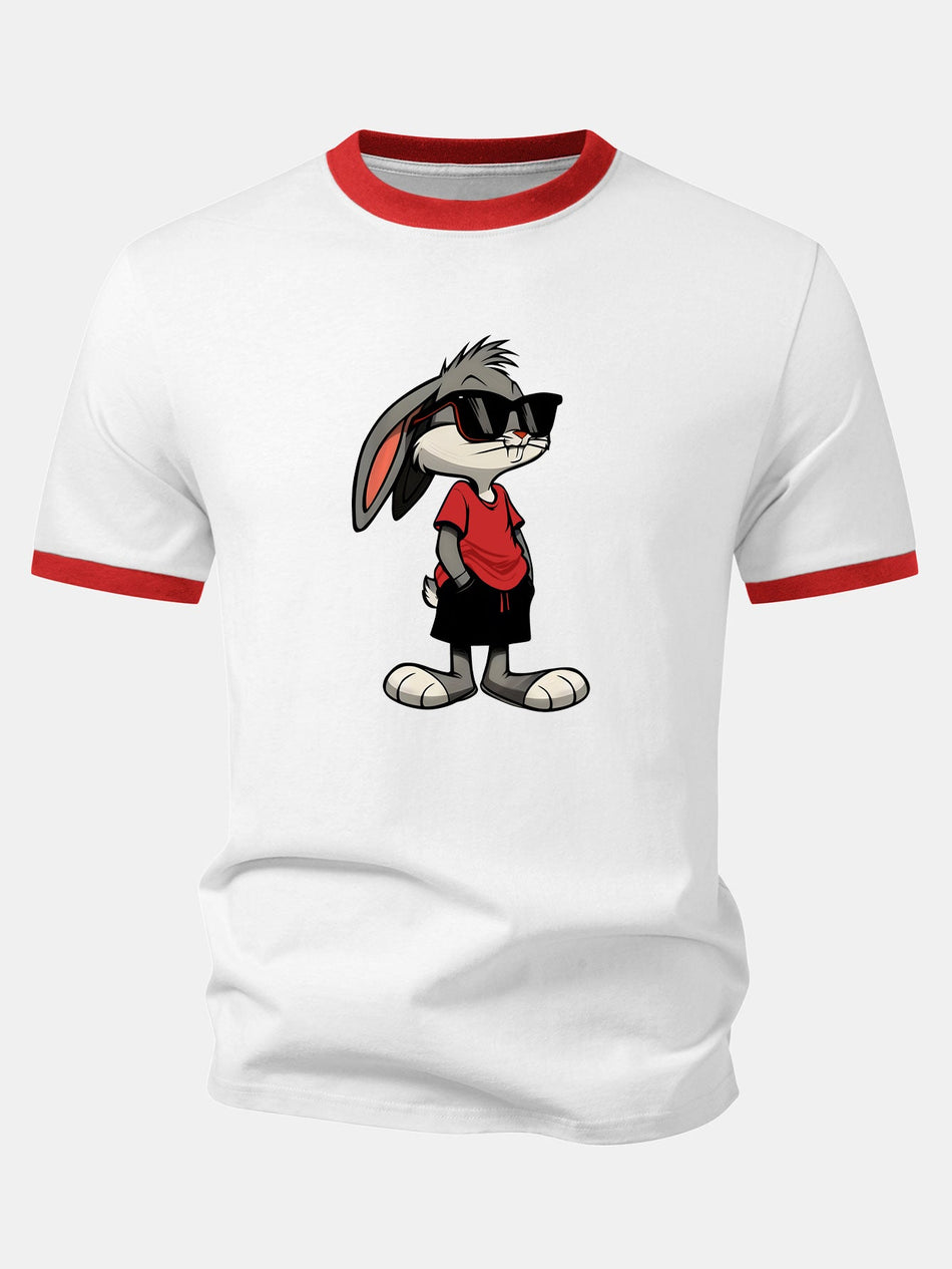 Zonnebril Konijn Print Contrasterende Ringer T-shirt
