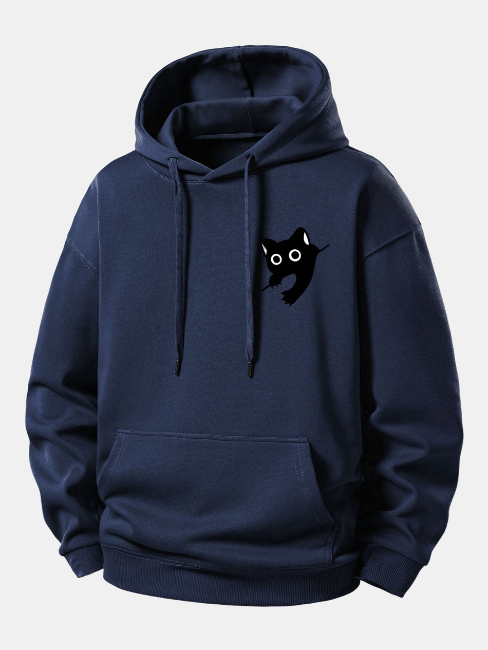 Zwarte Kat Print Relaxed Fit Hoodie