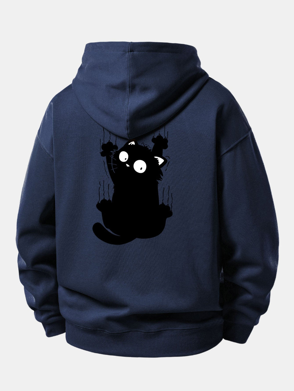 Zwarte Kat Print Relaxed Fit Hoodie