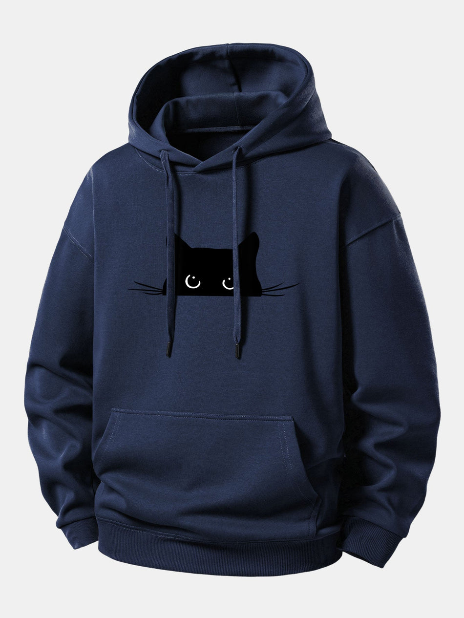 Zwarte Kat Print Relaxed Fit Hoodie