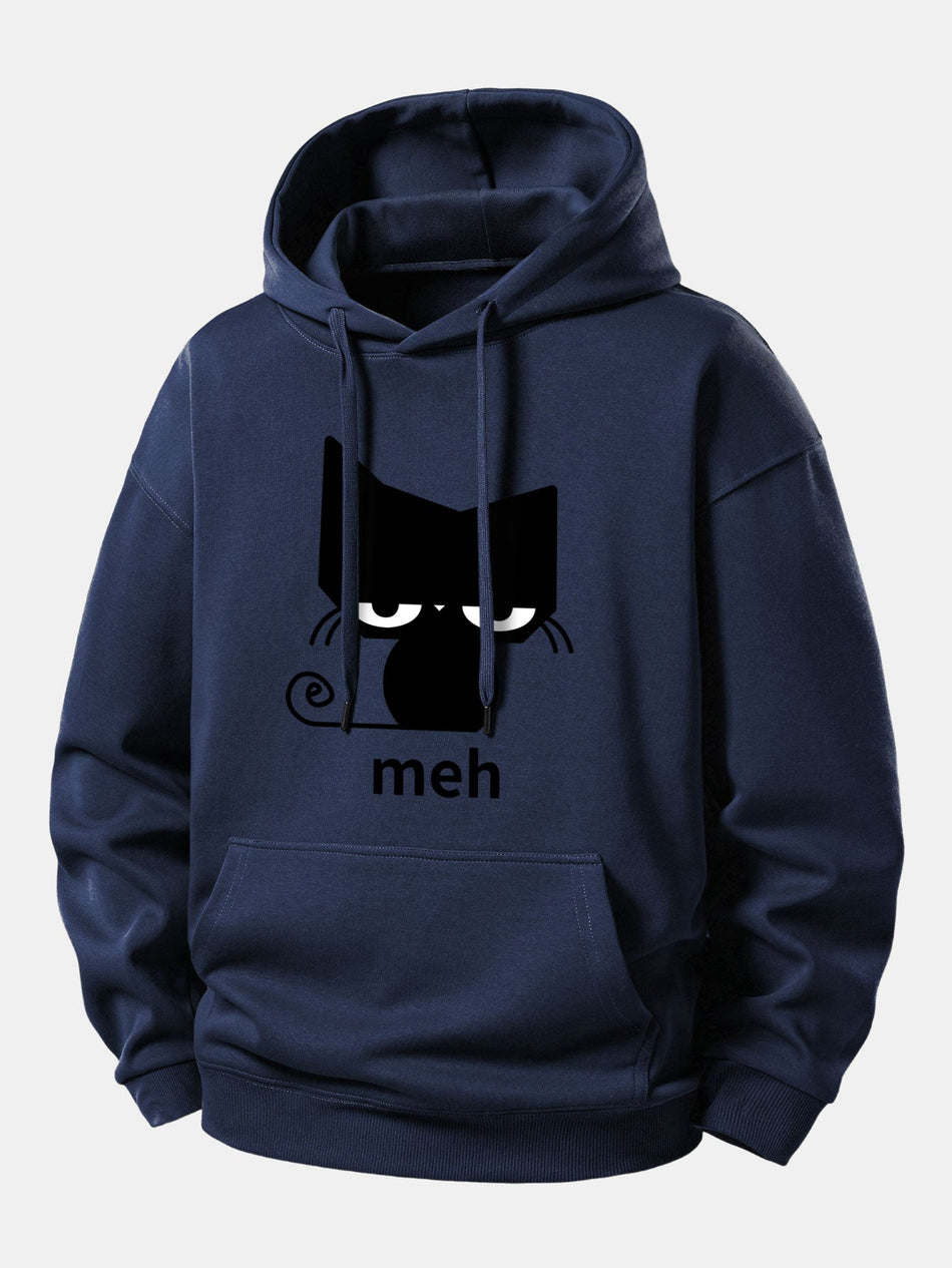 Zwarte Kat Print Relaxed Fit Hoodie