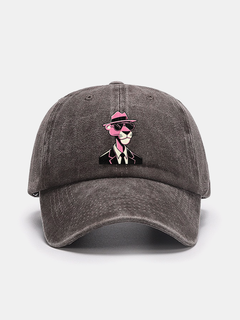 Washed baseballpet met Pink Panther gentleman-print