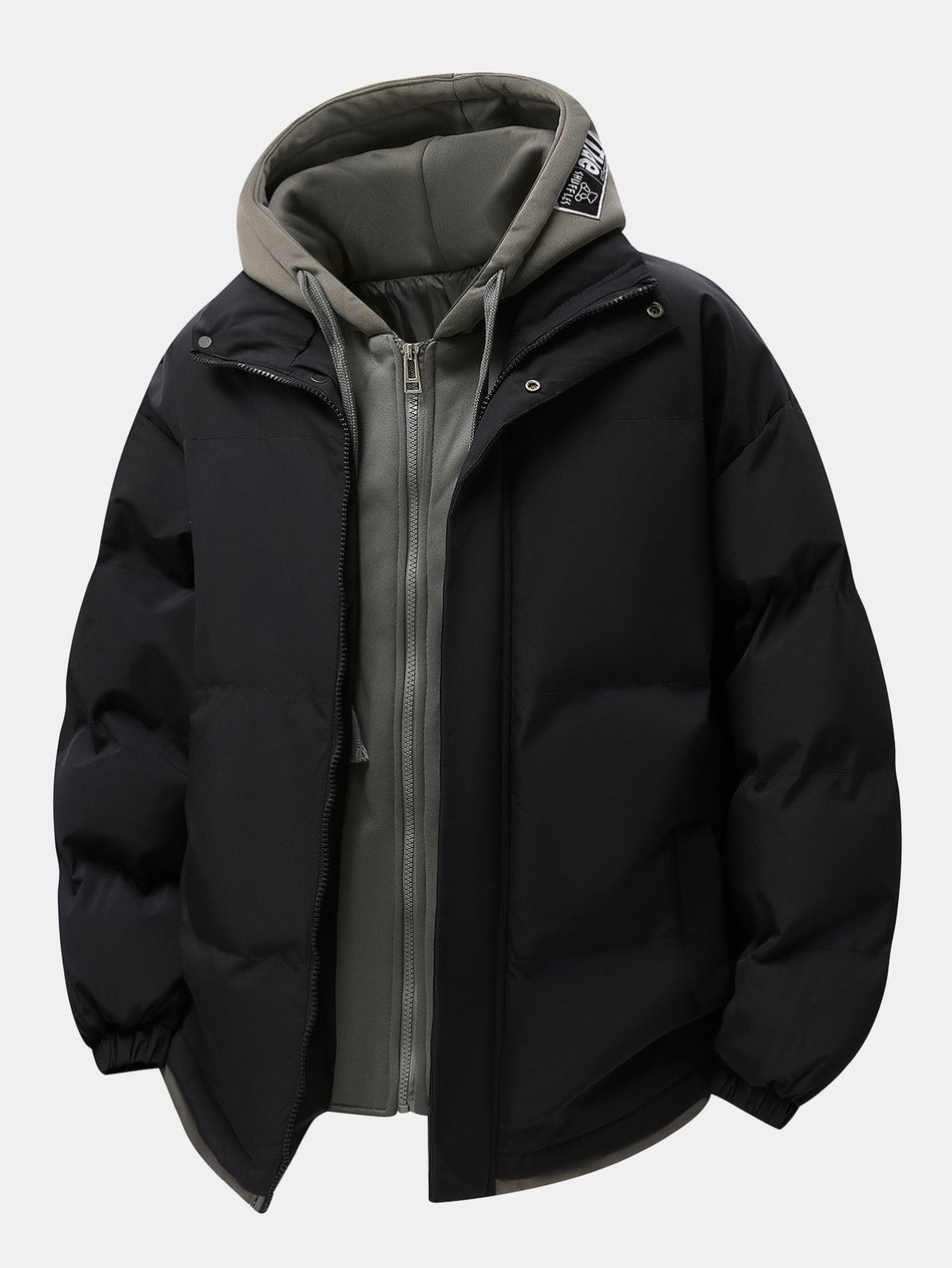 2 In 1 Contrast Hoodie Puffer Jas