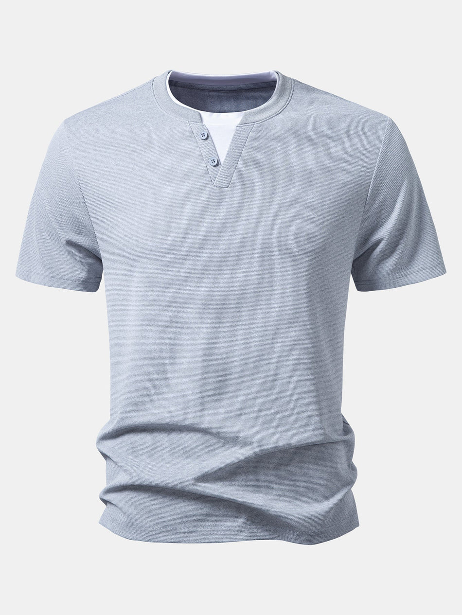 2-in-1 Wafel T-shirt met Gespleten Kraag