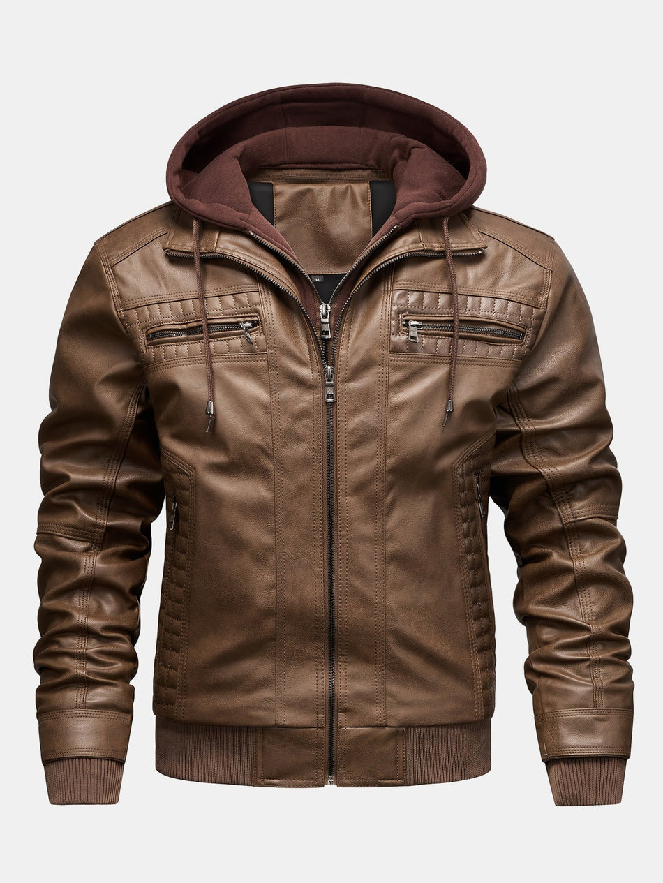 2-in-1 PU leren jas met afneembare capuchon
