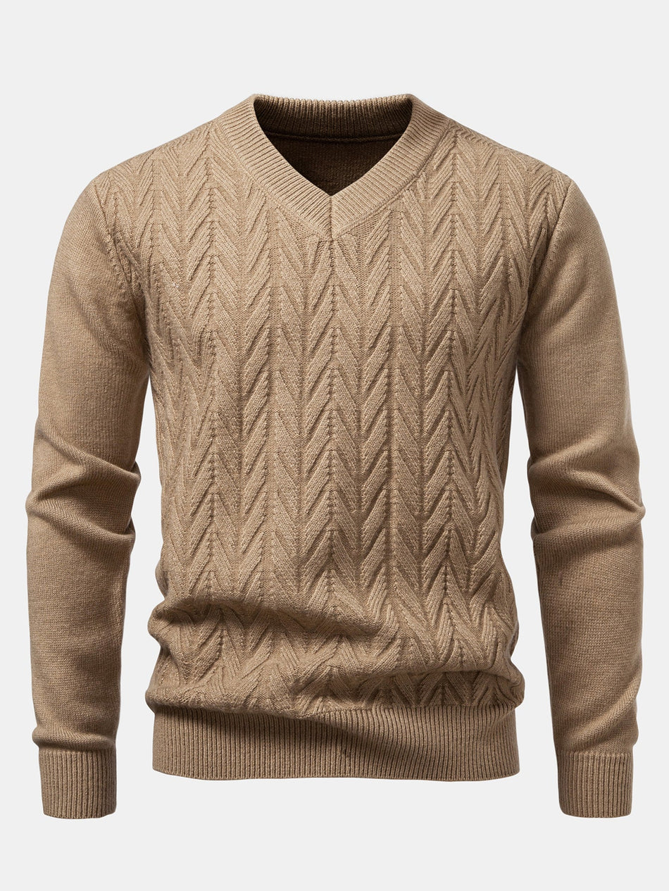 Zware geometrische jacquard trui met V-hals