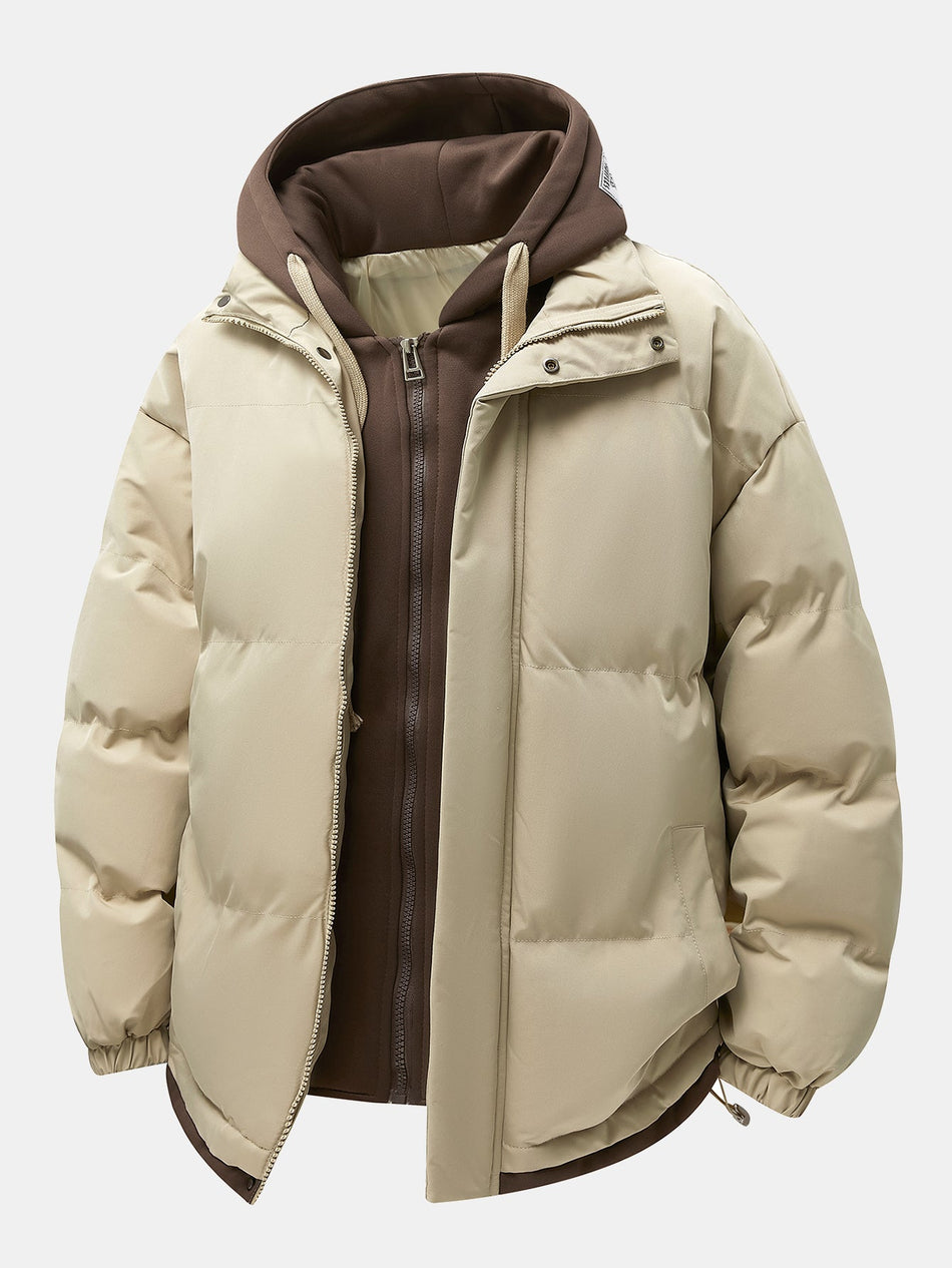 2 In 1 Contrast Hoodie Puffer Jas