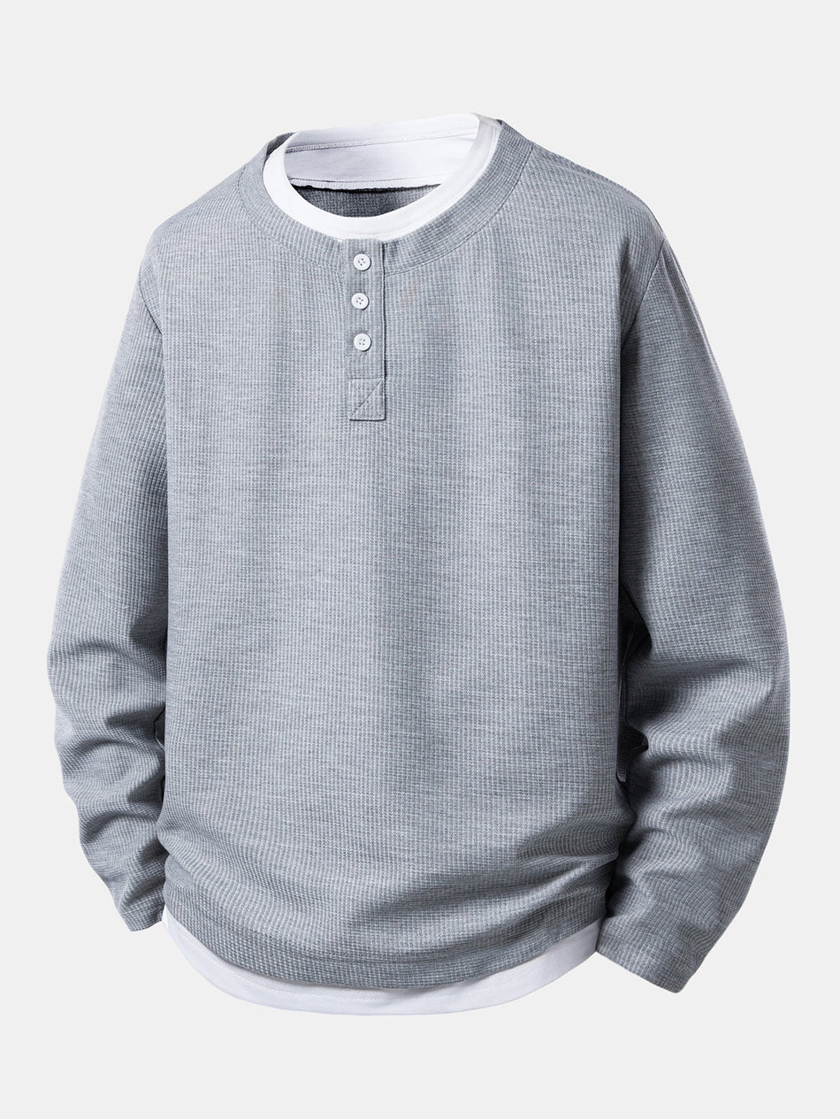 2-in-1 Henley kraag wafel T-shirt