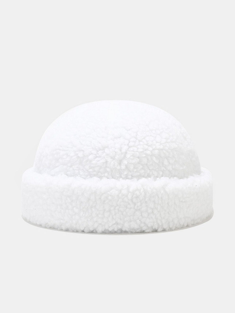 Warme lam fleece eenvoudige effen kleur muts zonder rand