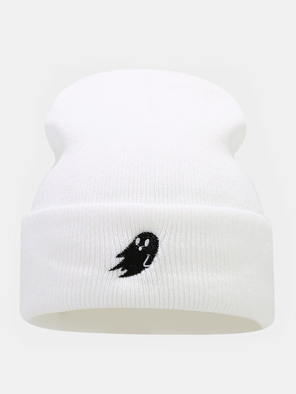 Warme beanie muts met spookpatroon borduursel