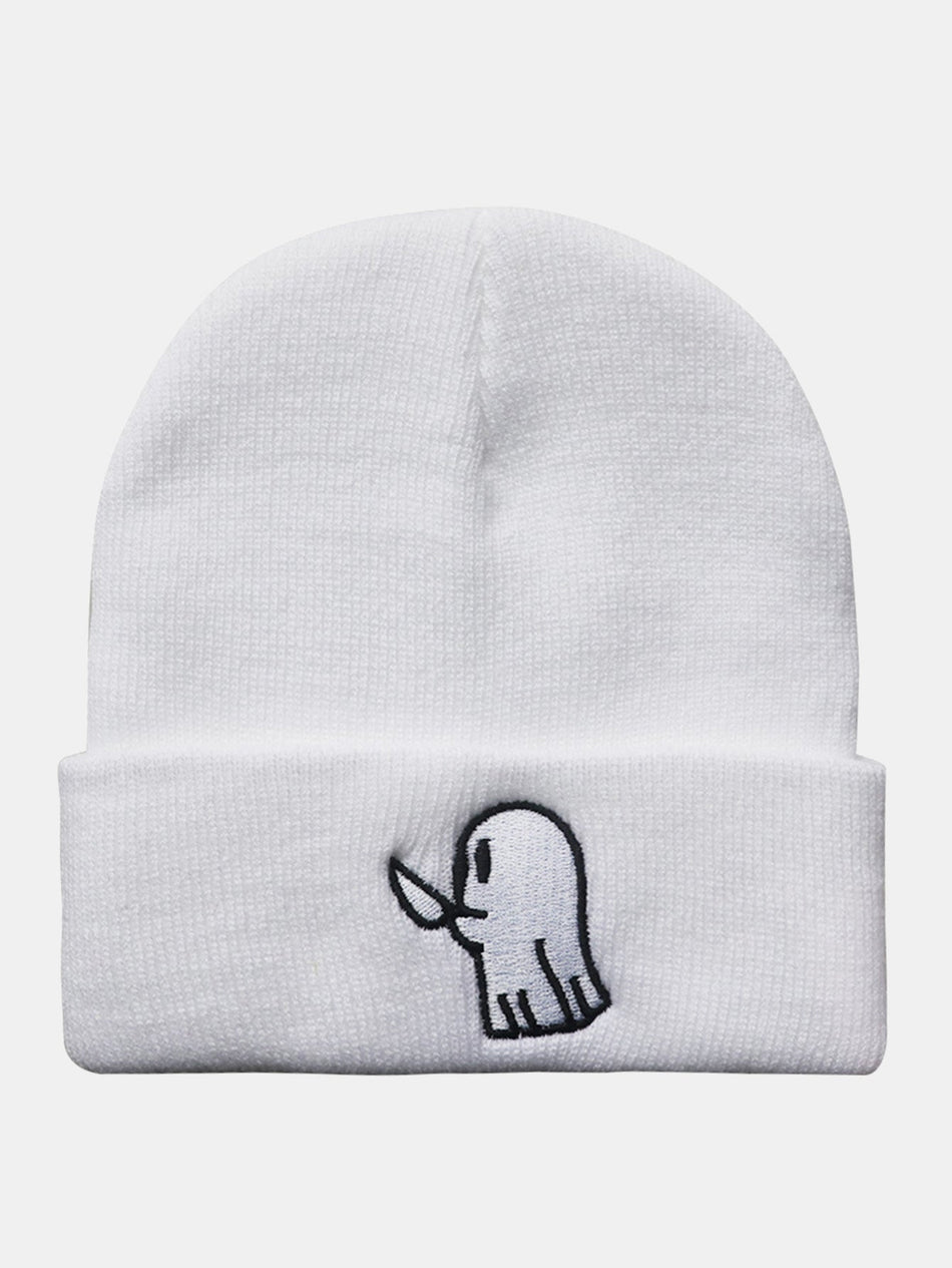 Warme beanie muts met spookpatroon borduursel