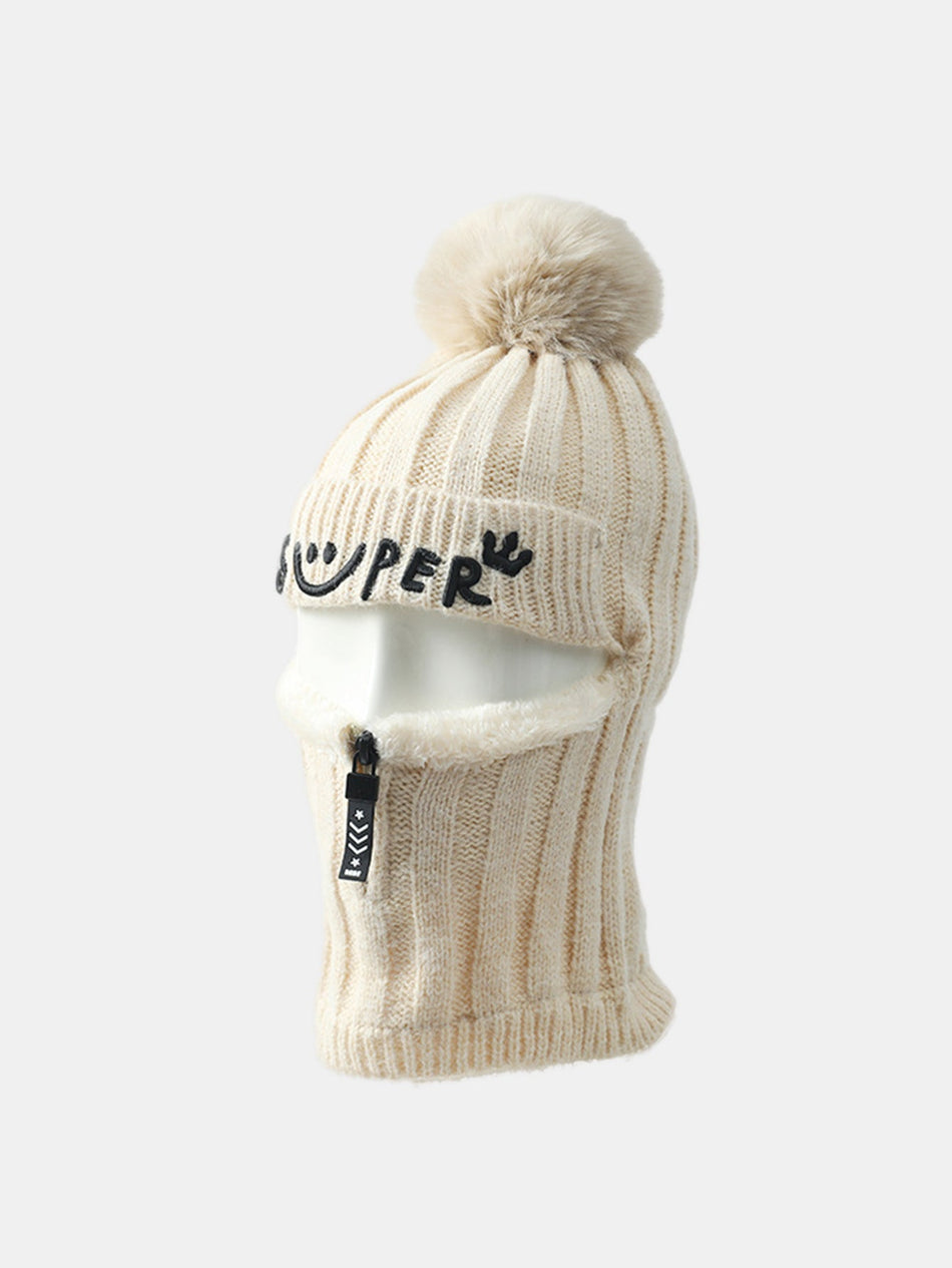 Winter Fleece-gevoerde Muts Met Rits Gezichtsmasker