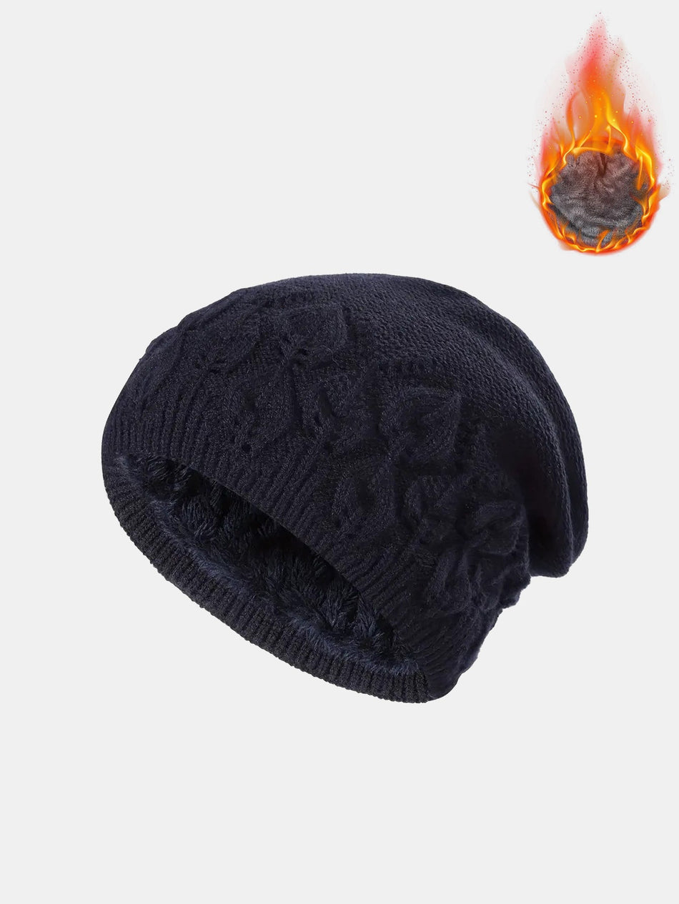 Warme fleece gevoerde verdikte dubbel-laagse vintage gebreide muts