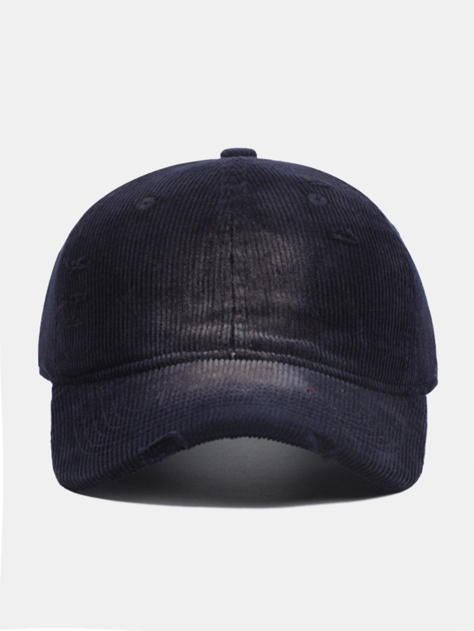 Amerikaanse street ripped geborstelde corduroy baseballpet