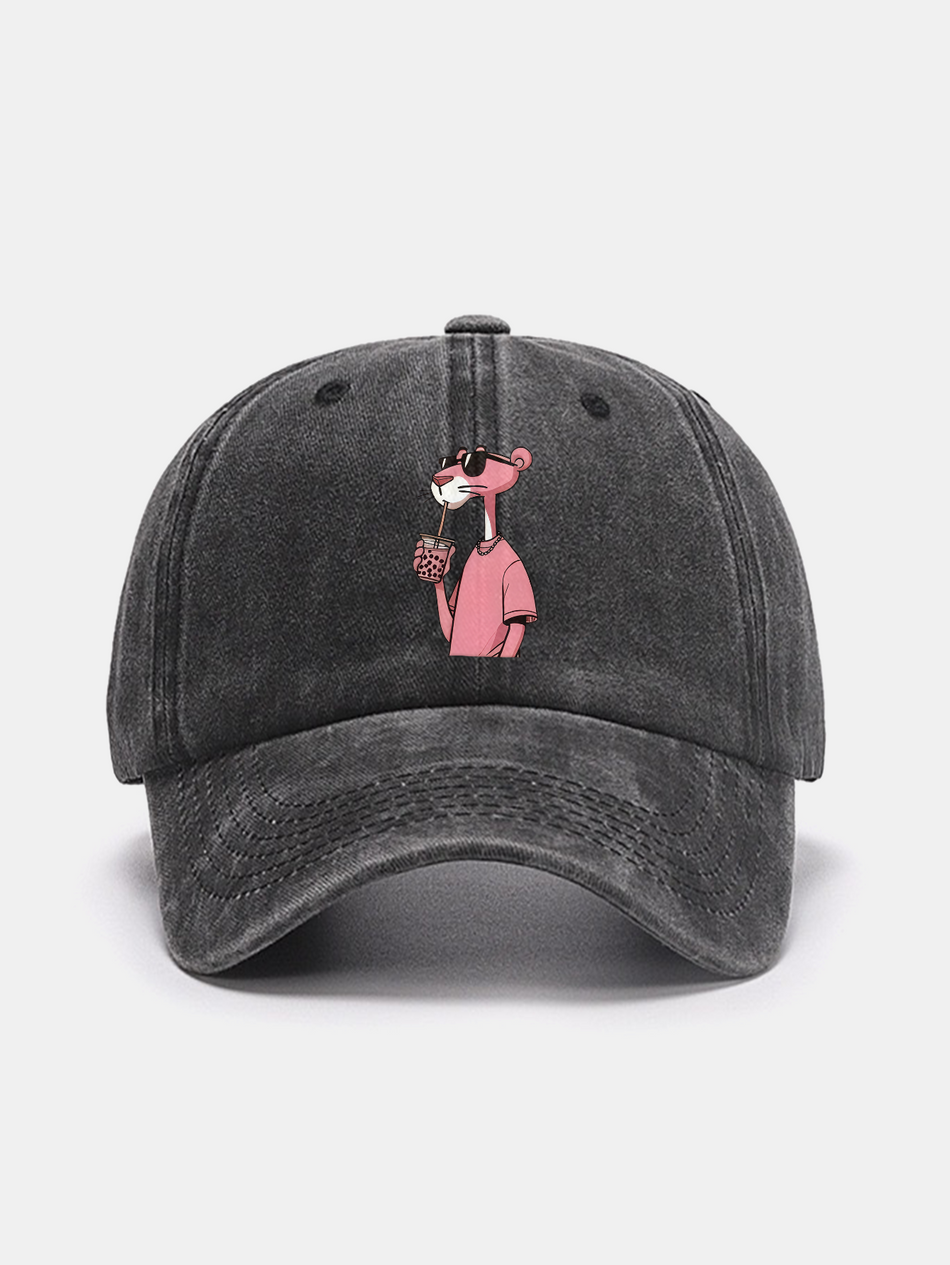 Washed baseballpet met Pink Panther-print