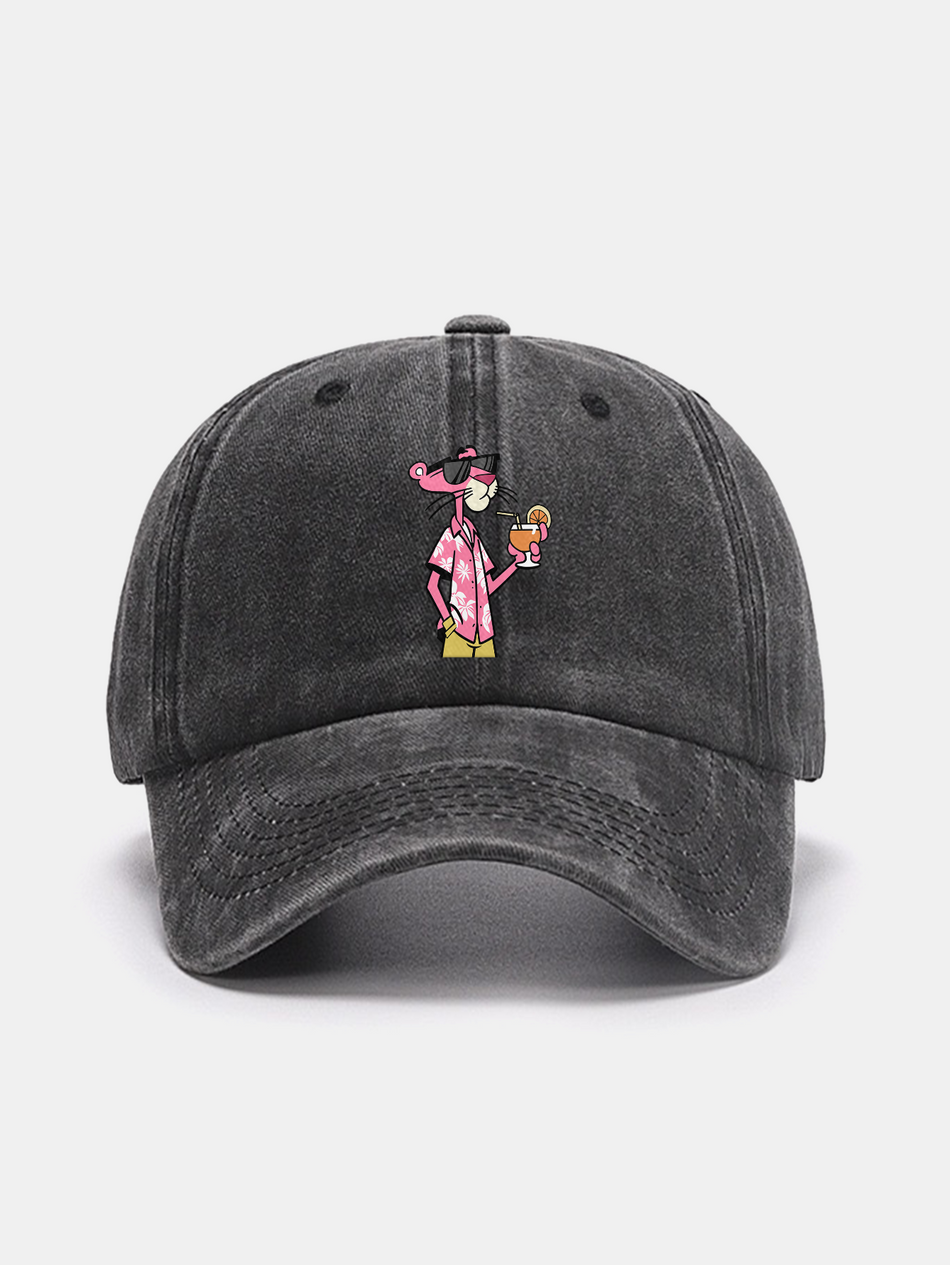 Washed baseballpet met vakantie Pink Panther-print