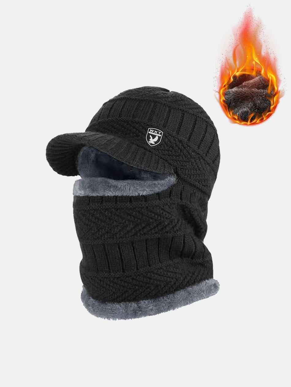 Warme gebreide wintertrui met capuchon en bescherming voor oren en nek
