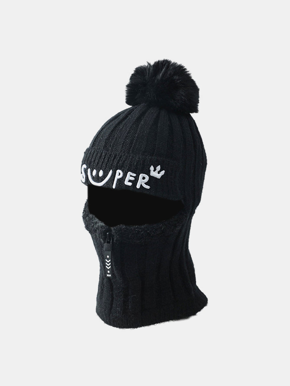 Winter Fleece-gevoerde Muts Met Rits Gezichtsmasker