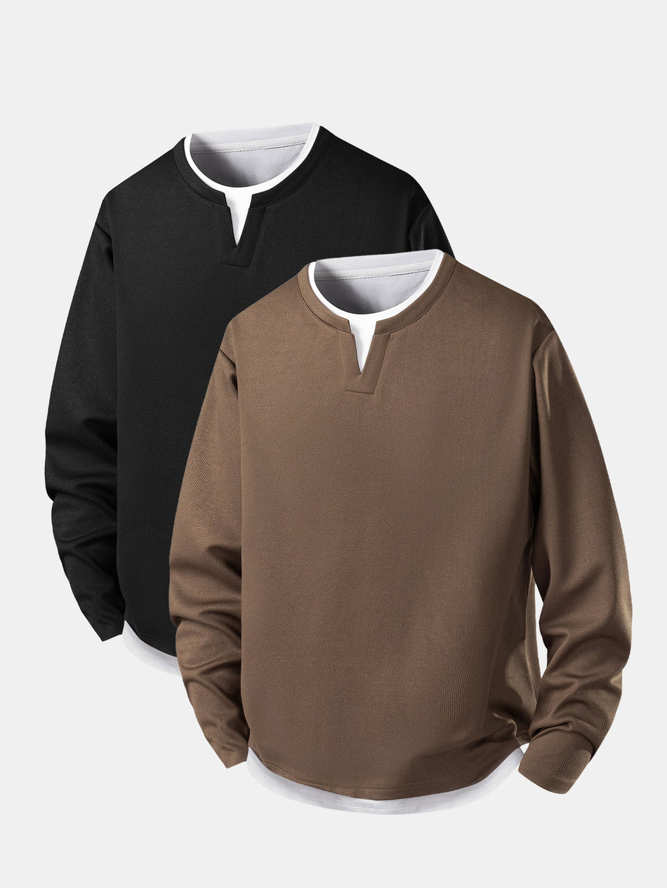 2-delige set relaxed fit 2-in-1 T-shirt met getailleerde kraag en textuur
