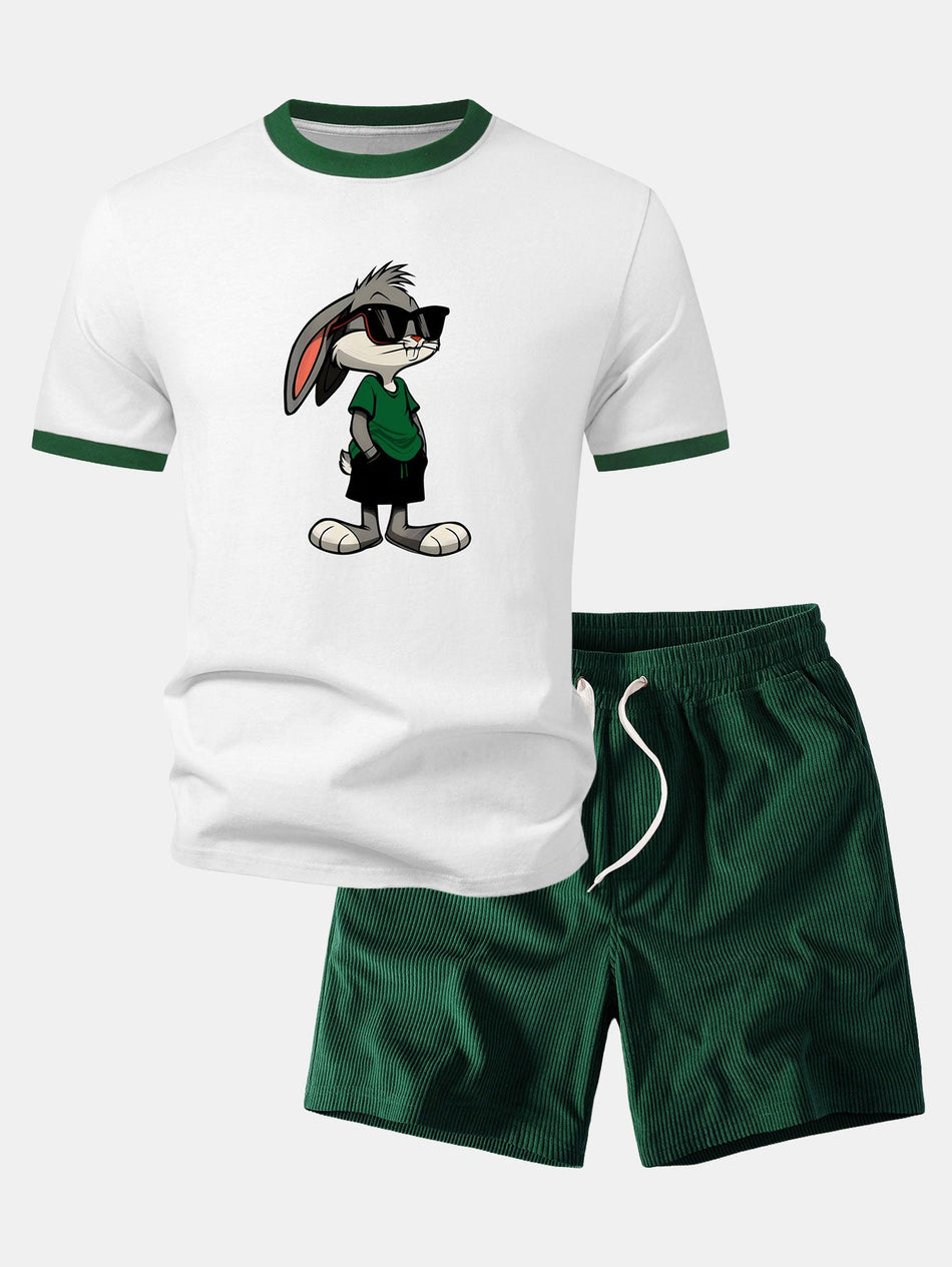 Zonnebril Bunny Print Contrast Ringer T-shirt & Corduroy 7" Korte broeken