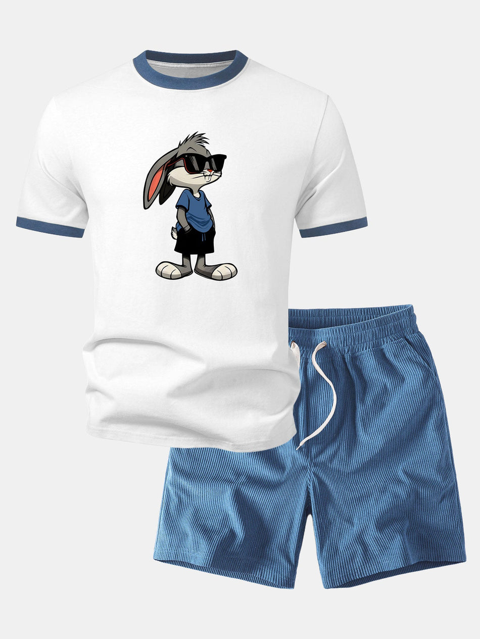 Zonnebril Bunny Print Contrast Ringer T-shirt & Corduroy 7" Korte broeken