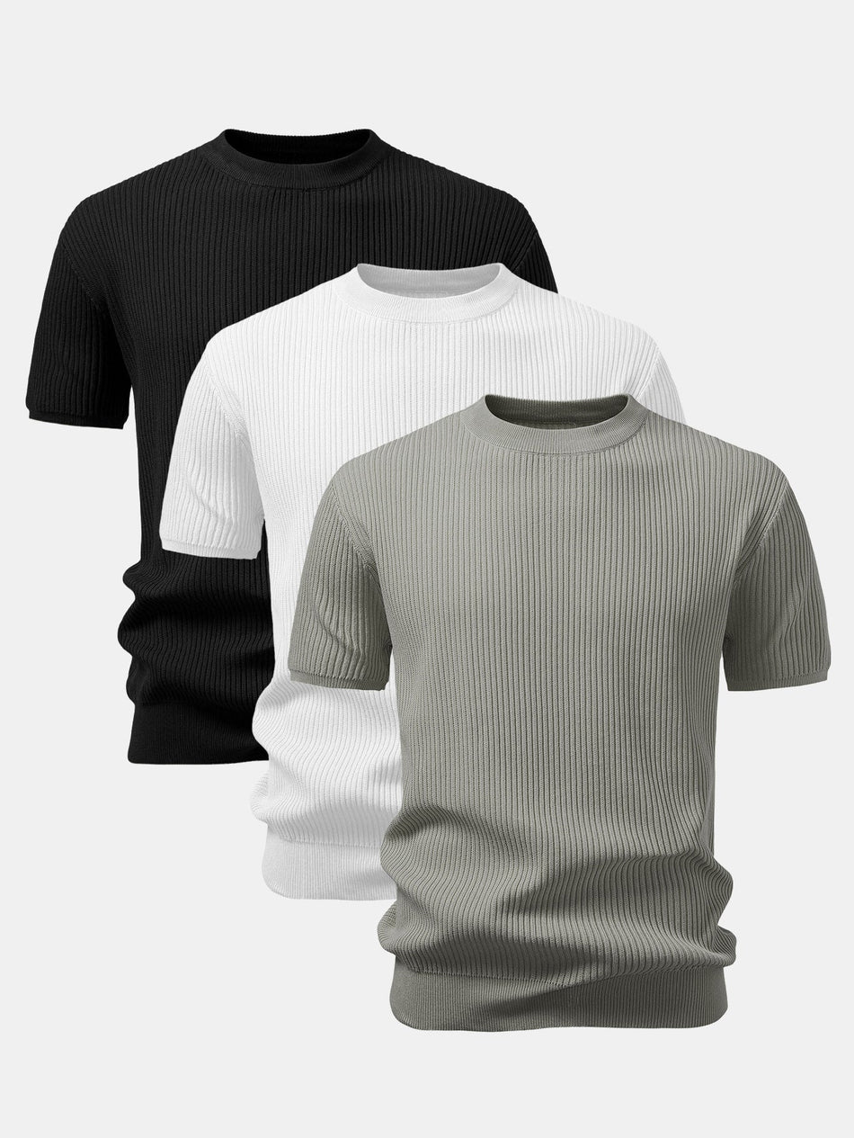 3 Stuks Geribd Crew Neck Gebreid T-shirt