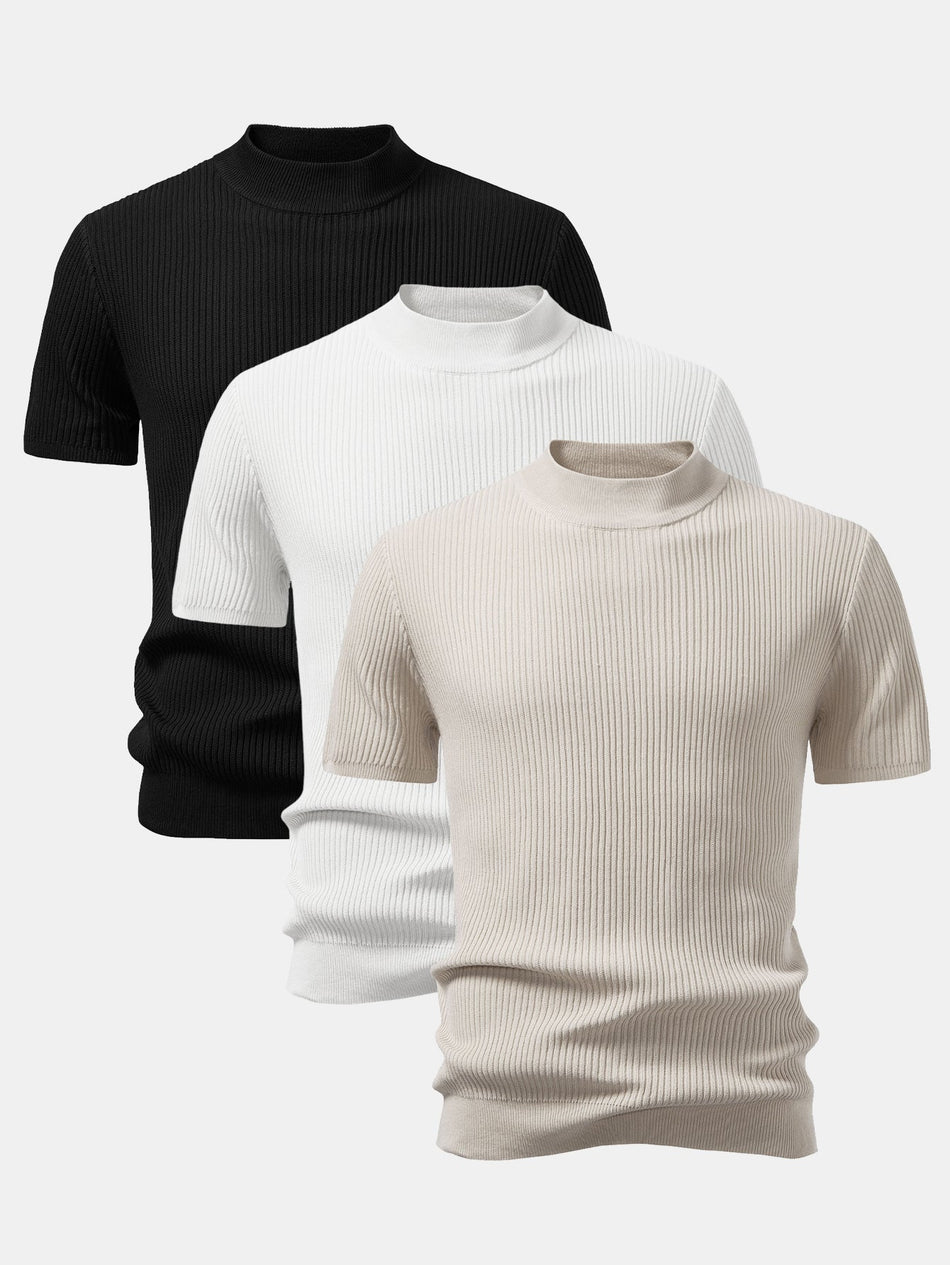 3 Stuks Geribd Mock Neck Gebreid T-shirt