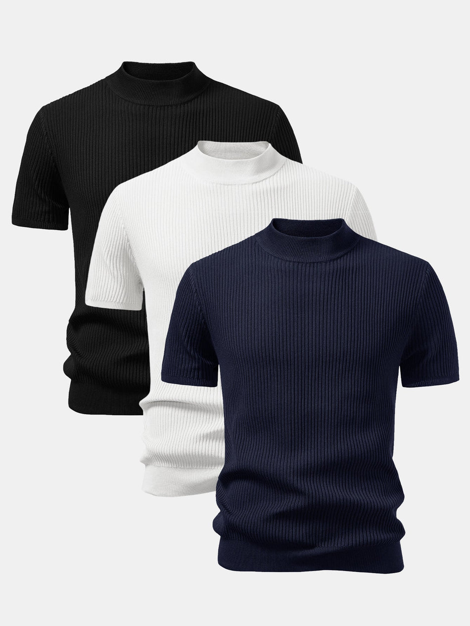3 Stuks Geribd Mock Neck Gebreid T-shirt