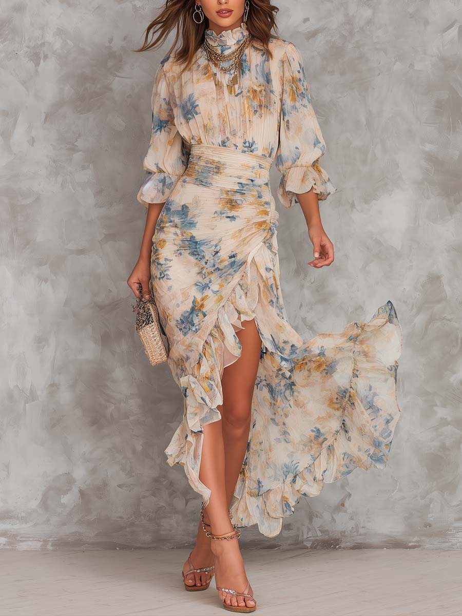 Adele | Floral Dress with Uneven Hem